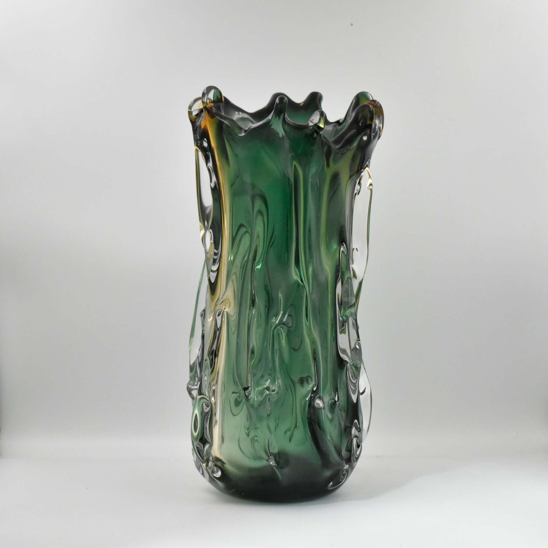Artisan Murano Style Swirl Glass Vase Green YellowLuxury Coglass Vase