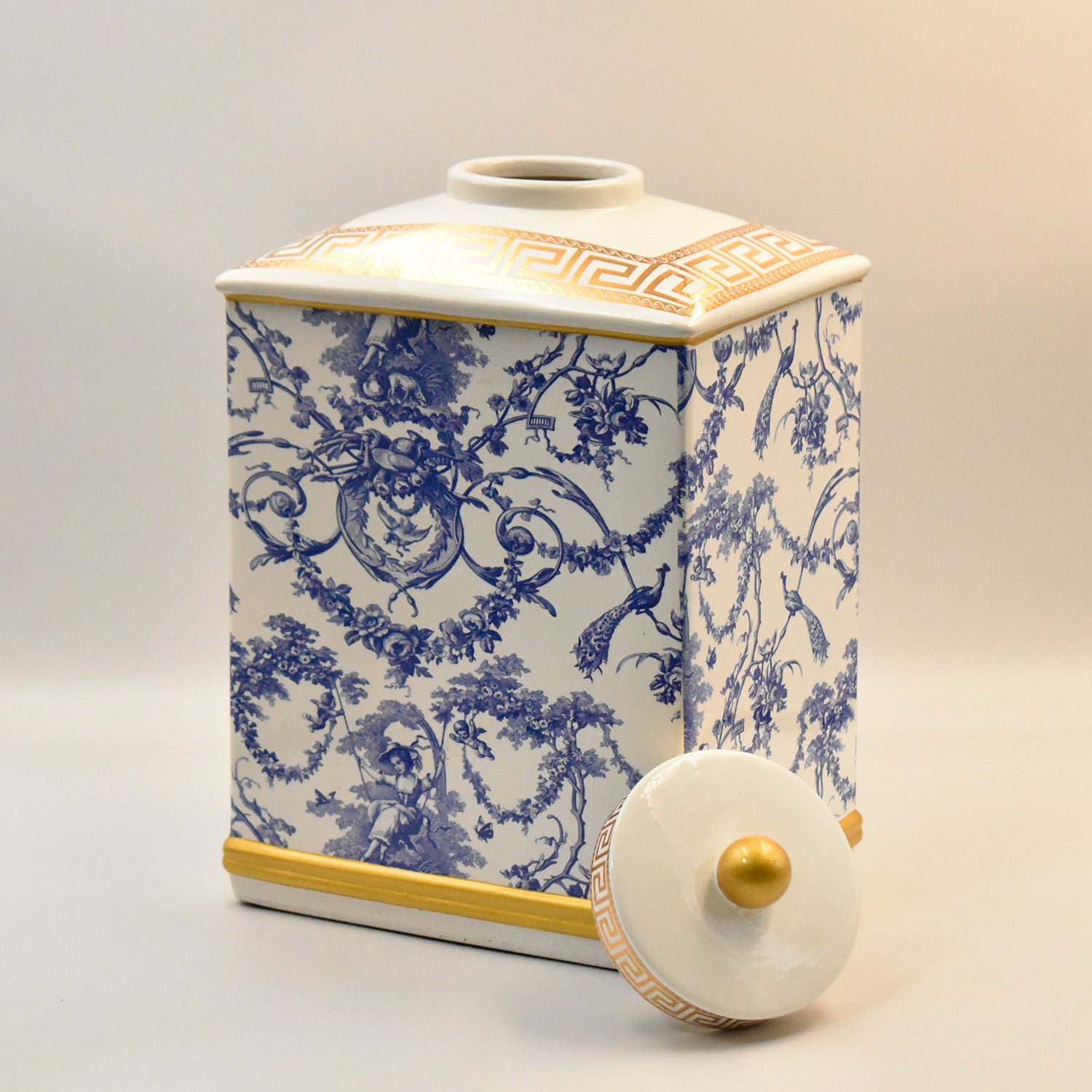 Blue White Ginger Jar | Ceramic Gold Accent Decor