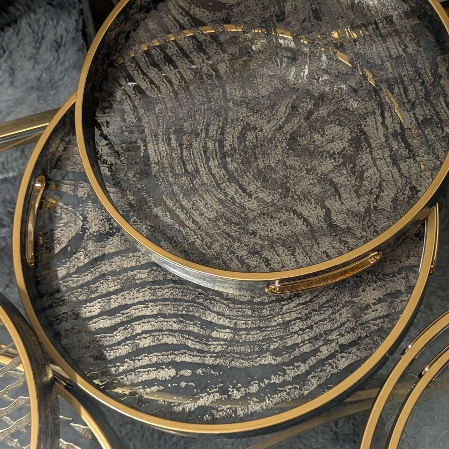 Zebra Glass Serving Trays Round Tray Set with Wood Handles