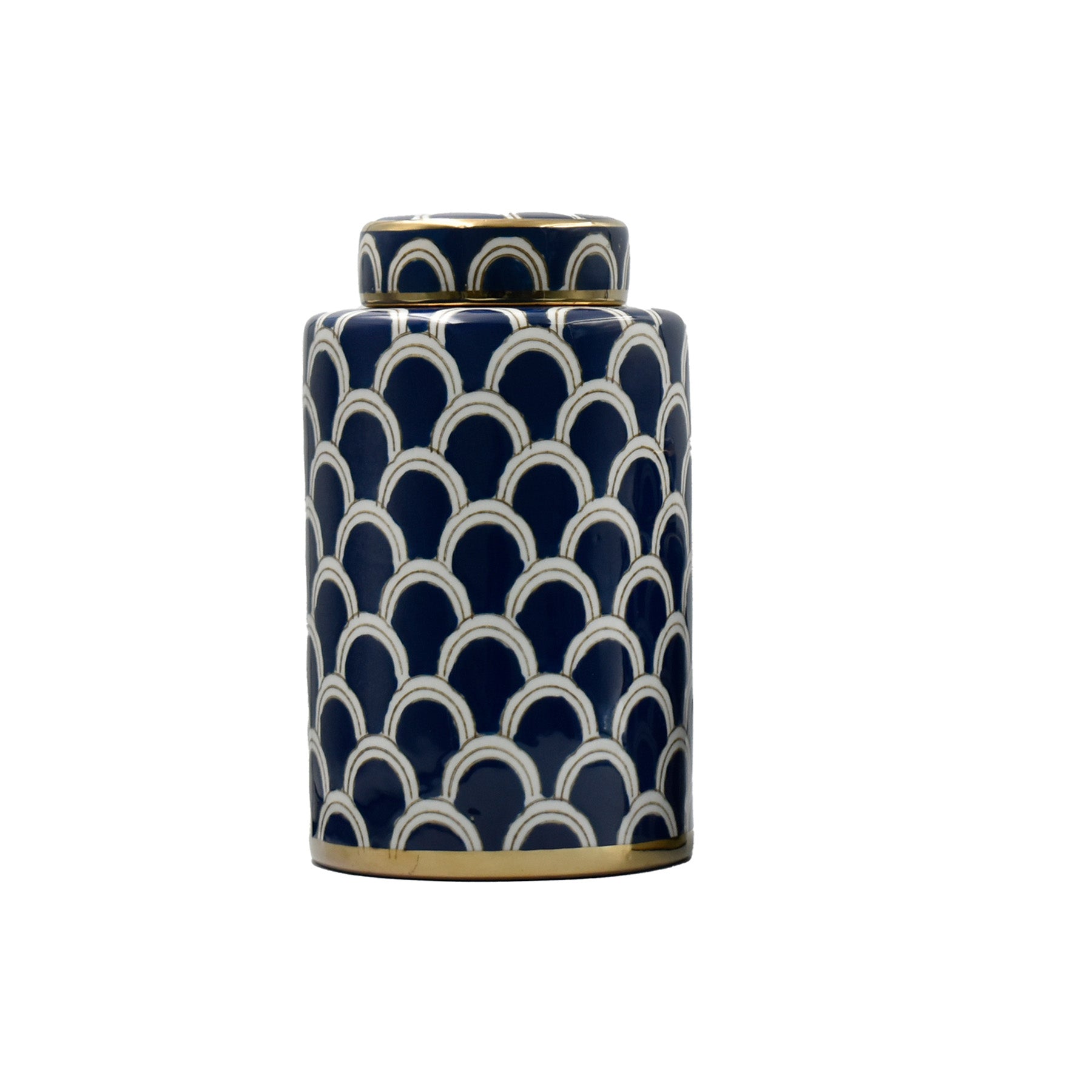Azurean Scallop: Luxury Navy & Gold Ceramic Jar Set (2pc)