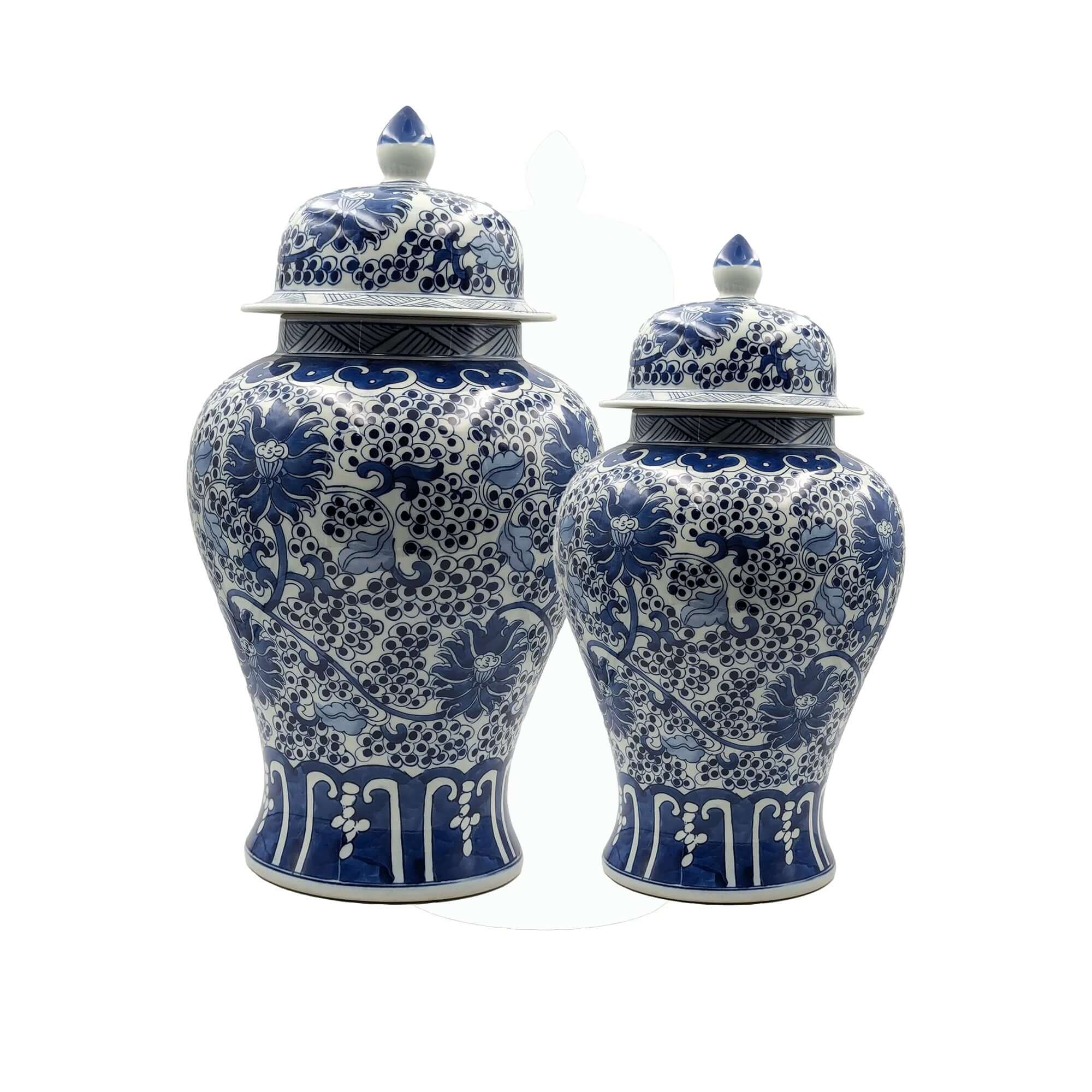Antique Blue & White Temple Jar with Lid Set Luxury Co
