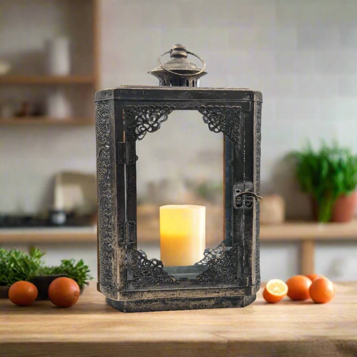 Arabesque Lantern Aged Rustic Gold Candle Holder Luxury Co