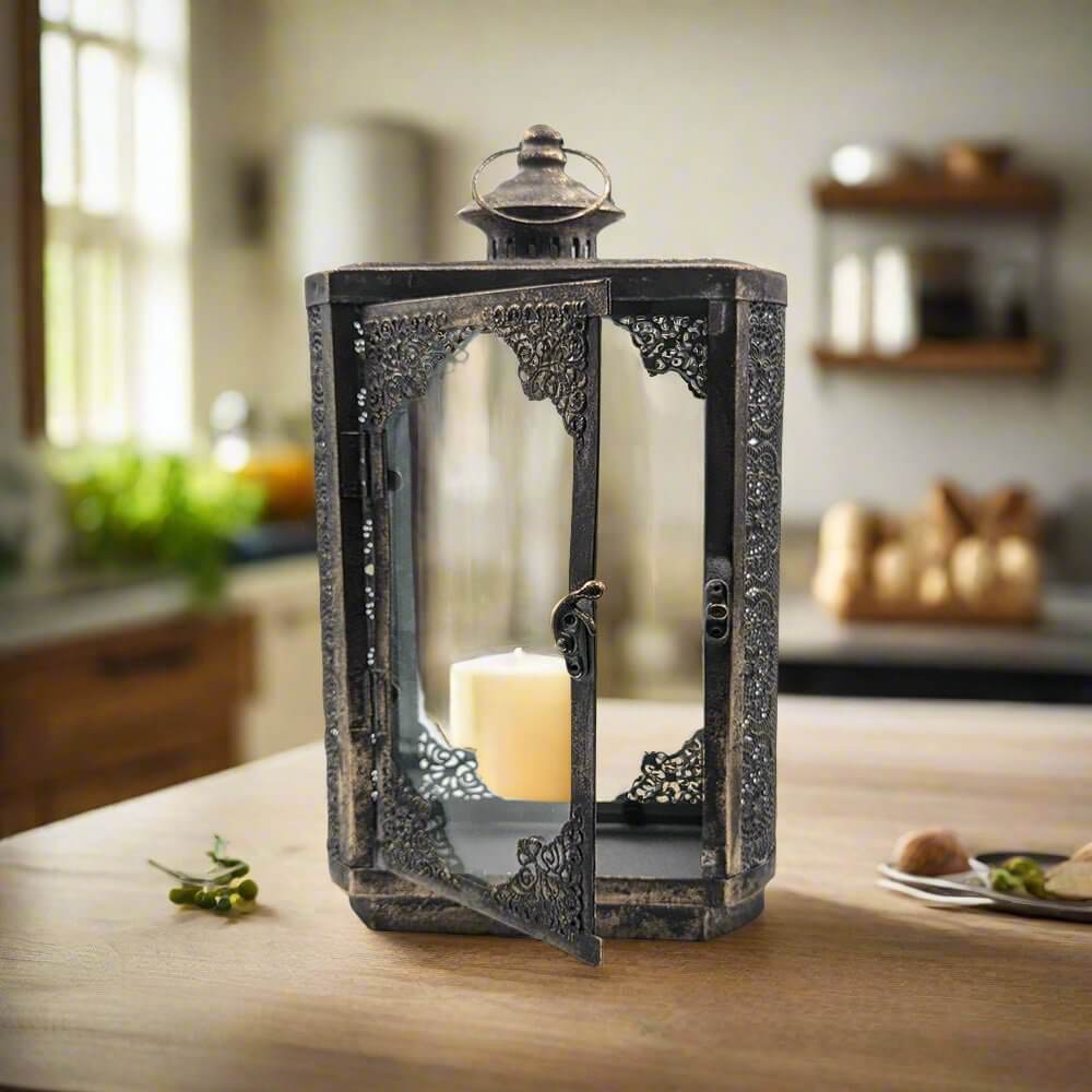 Arabesque Lantern Aged Rustic Gold Candle Holder Luxury Co