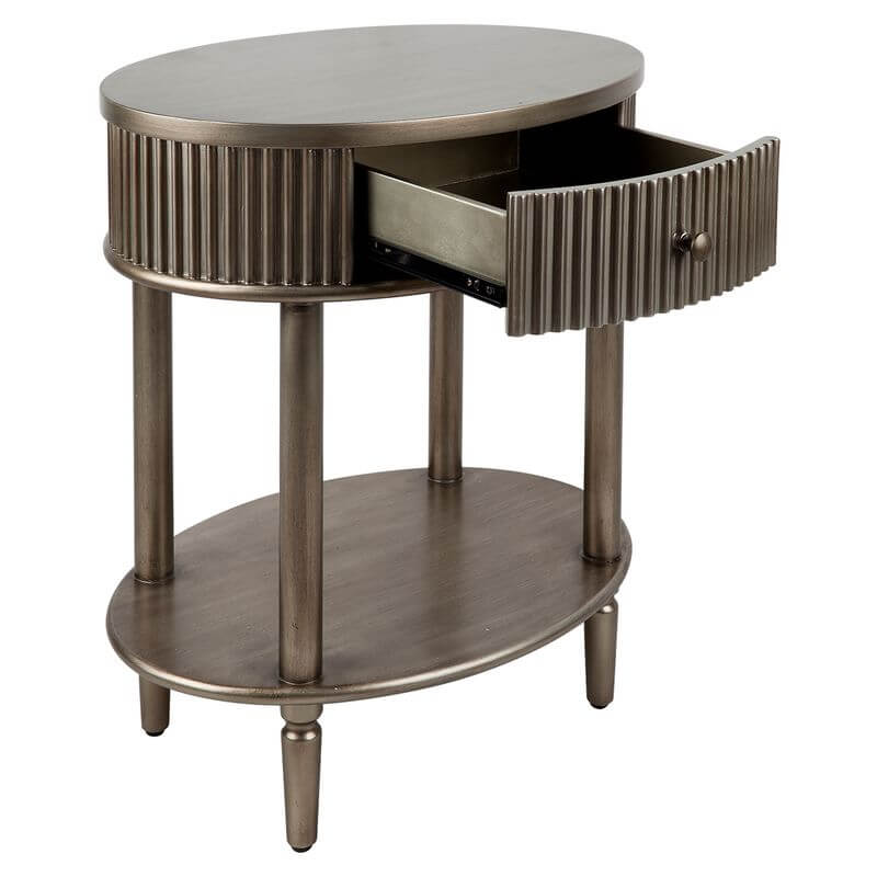 Arielle Art Deco Oval Bedside Table Antique Gold Finish Luxury Co