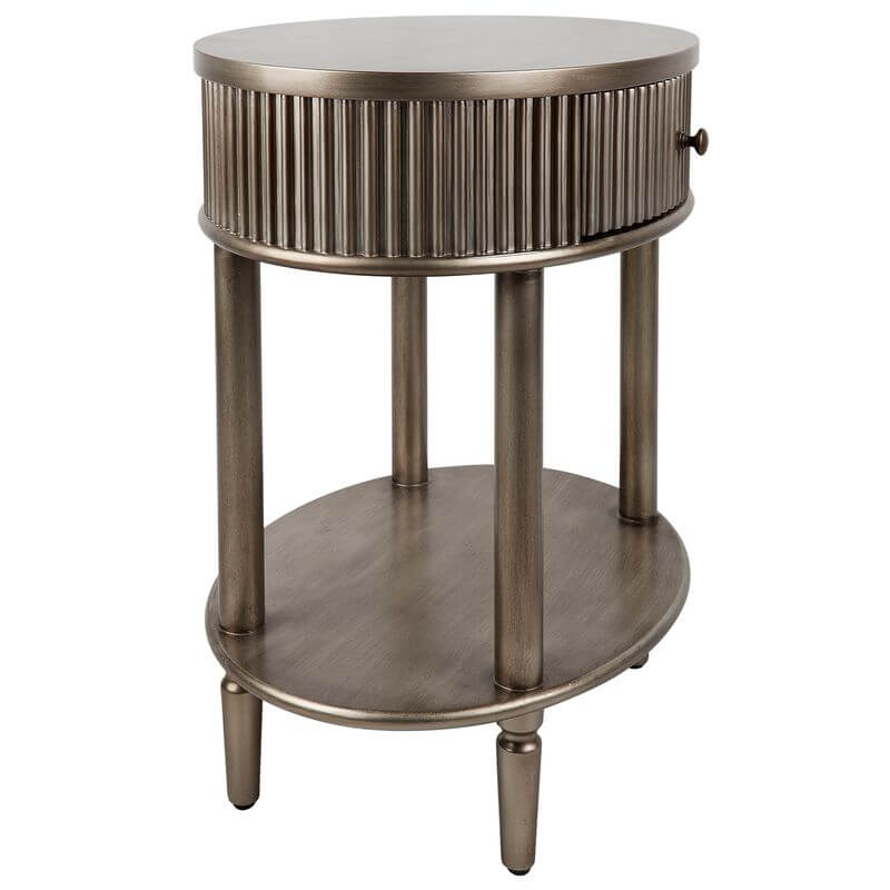 Arielle Art Deco Oval Bedside Table Antique Gold Finish Luxury Co