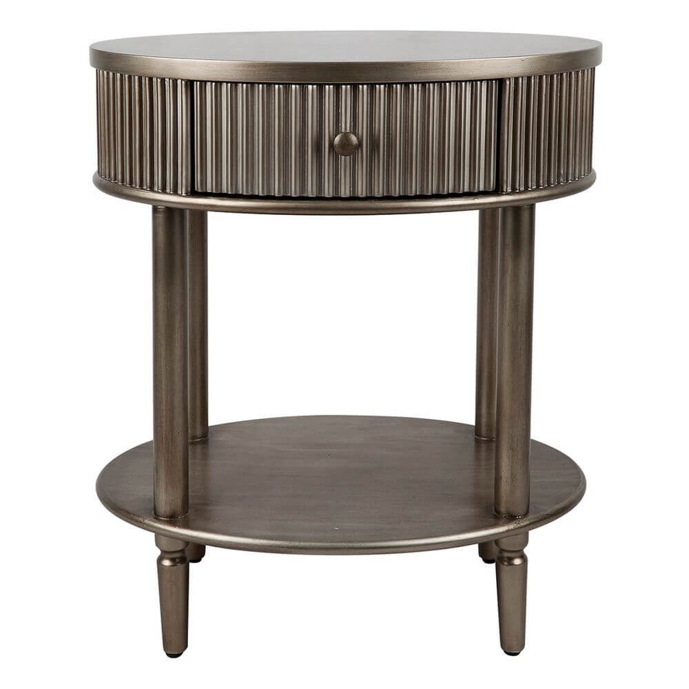 Arielle Art Deco Oval Bedside Table Antique Gold Finish Luxury Co