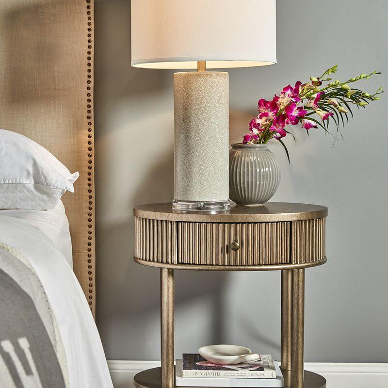 Arielle Art Deco Oval Bedside Table Antique Gold Finish Luxury Co