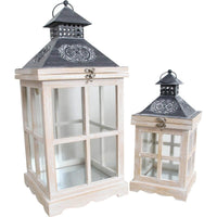 Countryside Rustic Wood & Metal Lantern Candle Holder Set