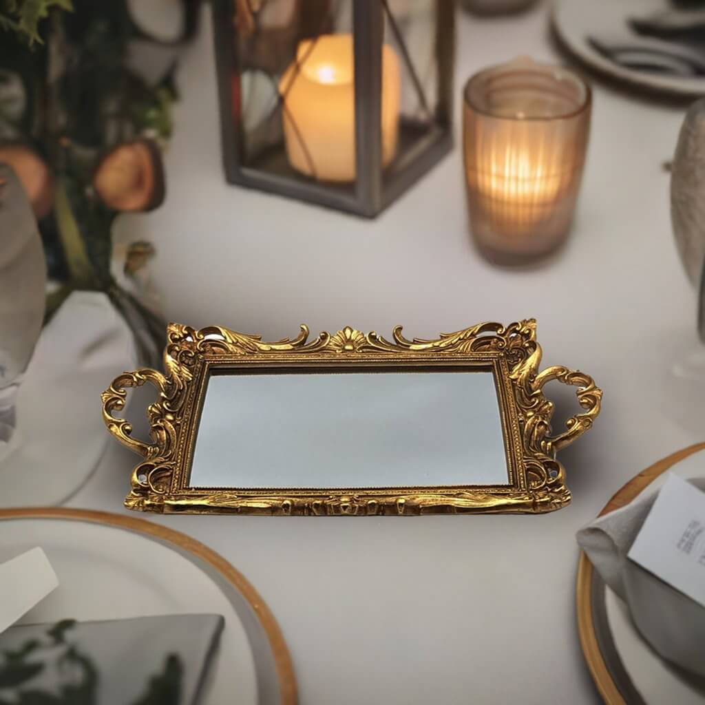 Classic Mirror Tray Gold Embellished Jewellery & Fragrances