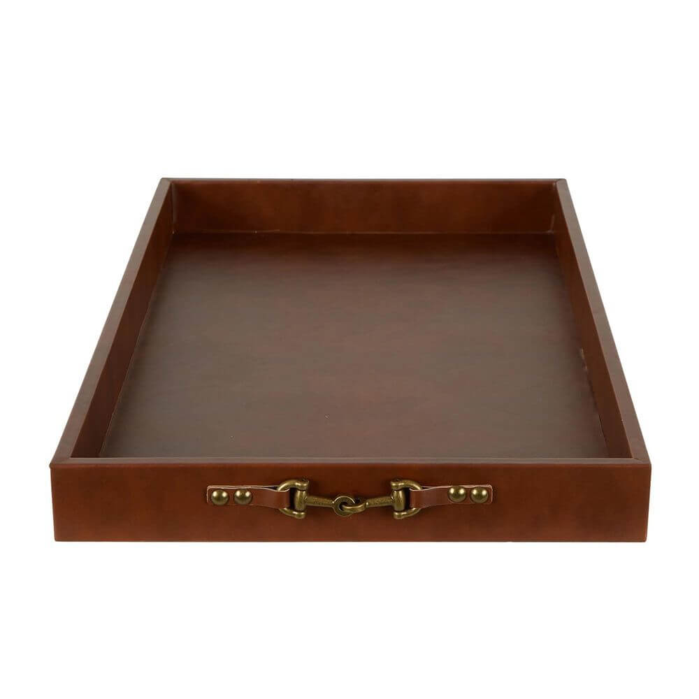 Elegant Chestnut Brown Leather Decorative Tray Set Luxury Co