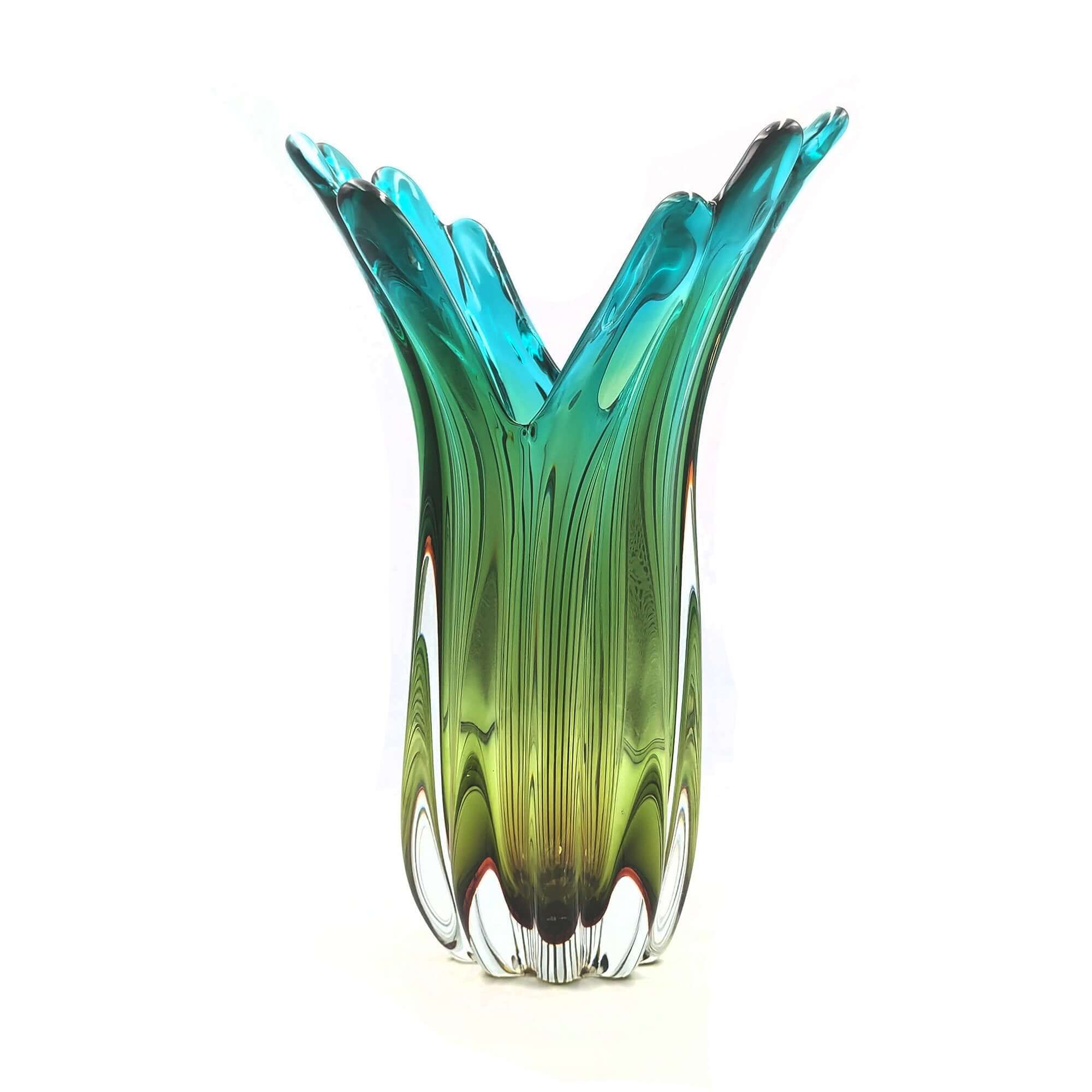 Elegant Tall Murano Style Art Vase Blue YellowLuxury Coglass Vase