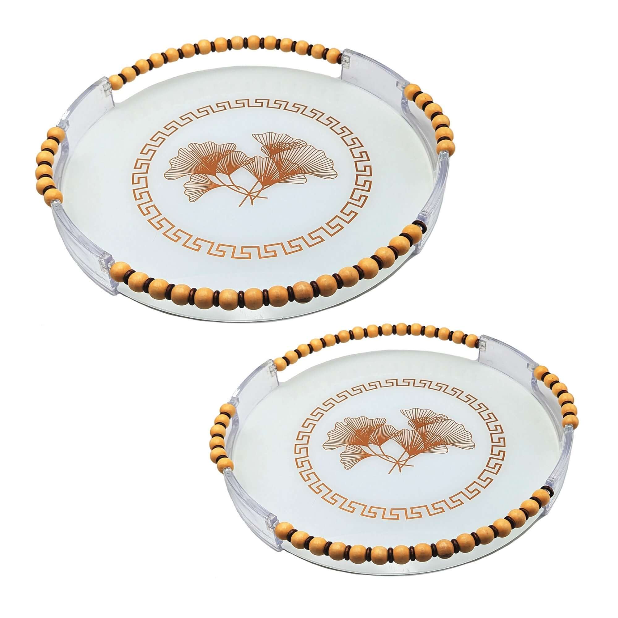 Elegant Round Serving Tray With Handles Set - 2 Trays Luxury Co