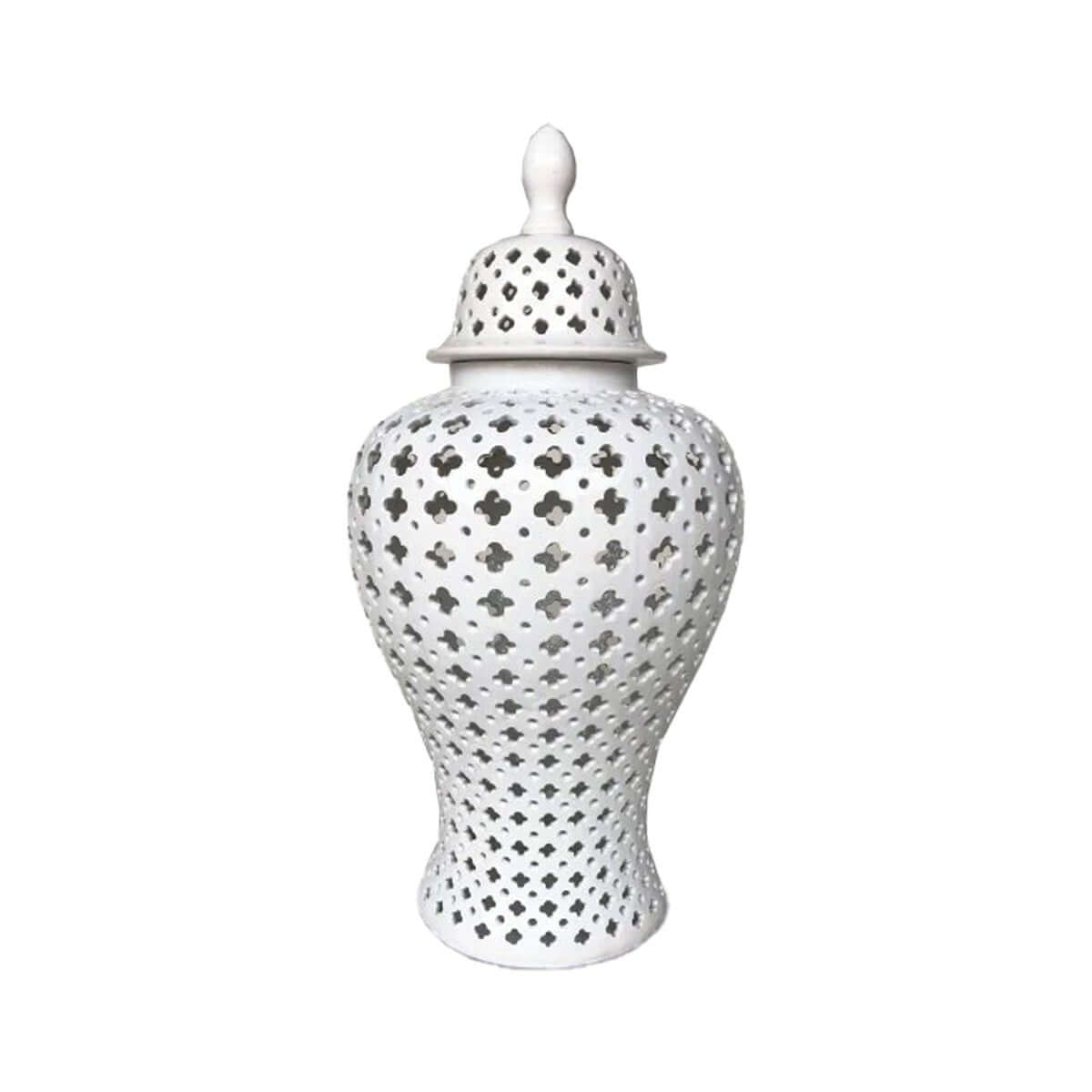 White Hamptons lace ceramic ginger jar large size