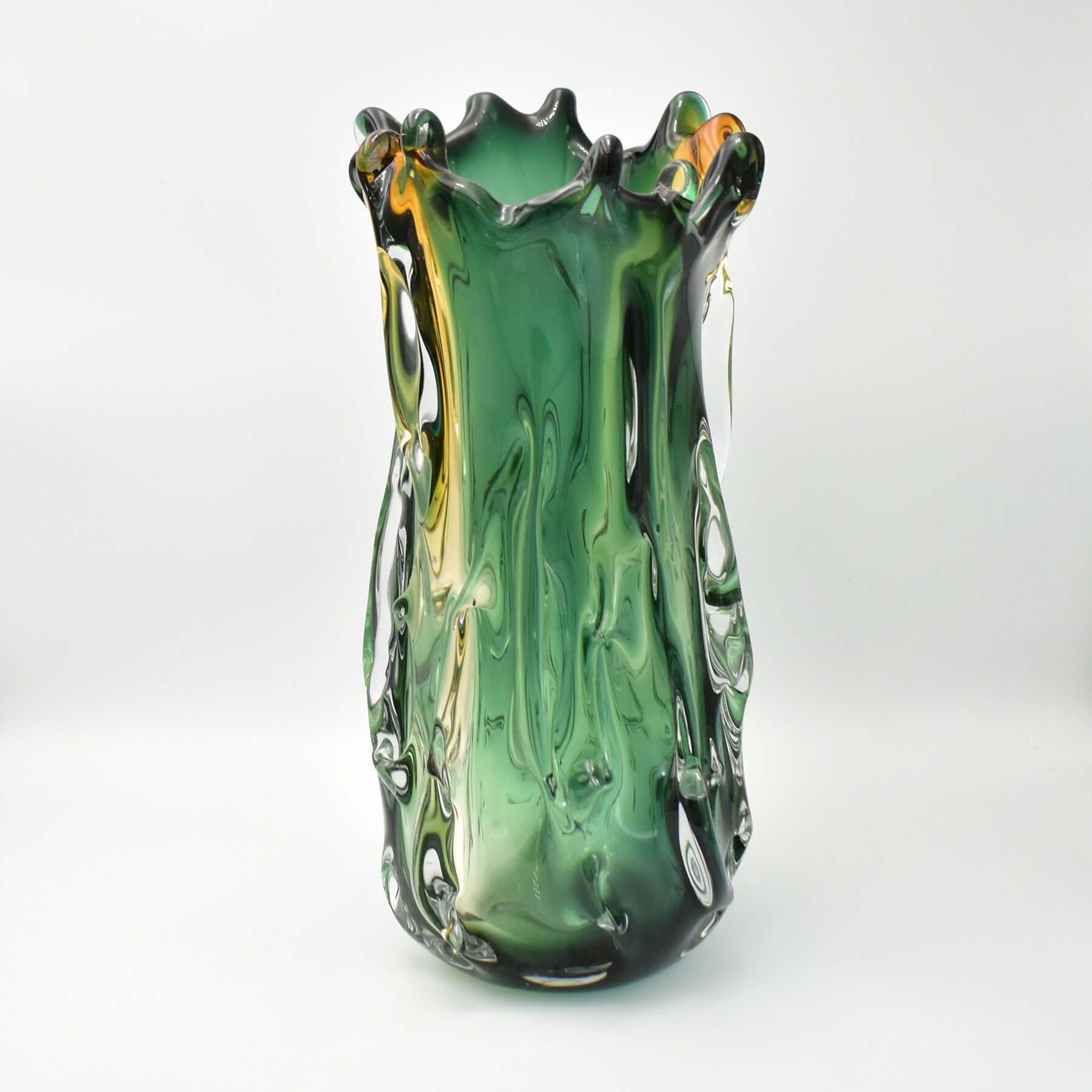 Artisan Murano Style Swirl Glass Vase Green YellowLuxury Coglass Vase