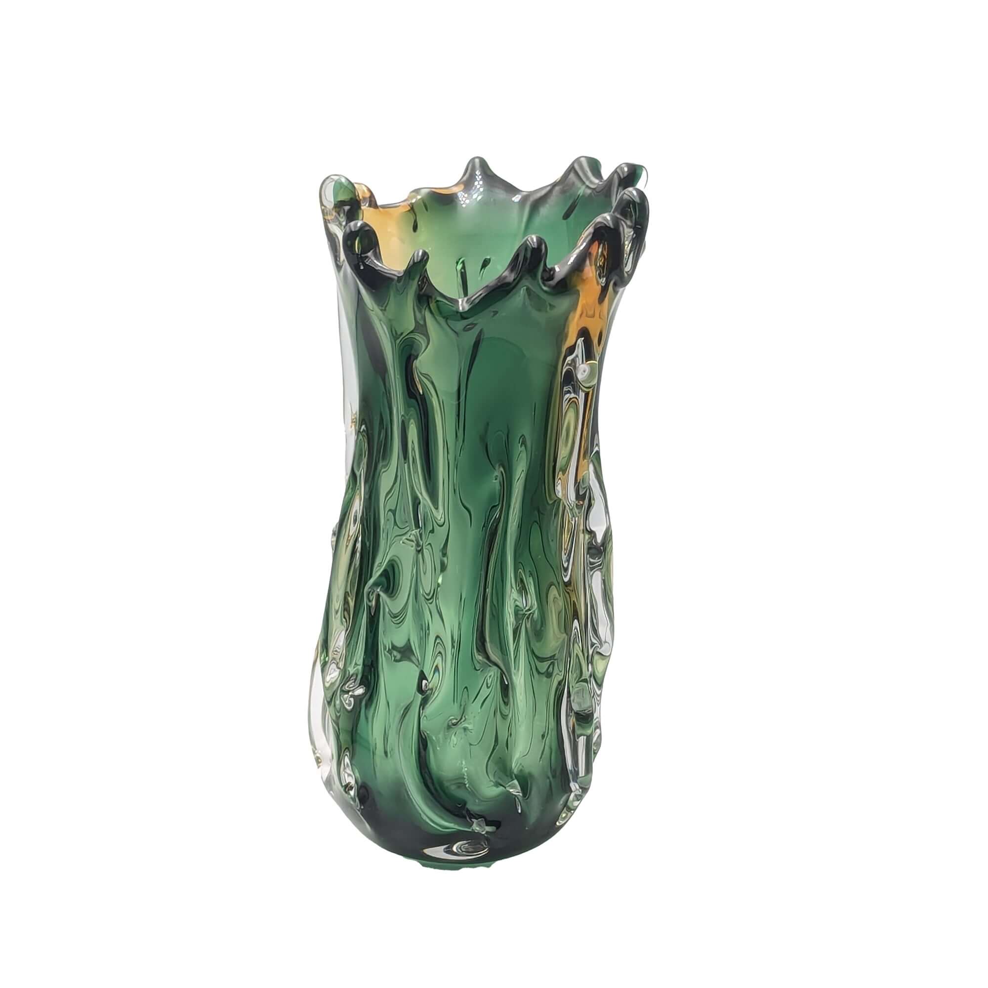 Artisan Murano Style Swirl Glass Vase Green YellowLuxury Coglass Vase
