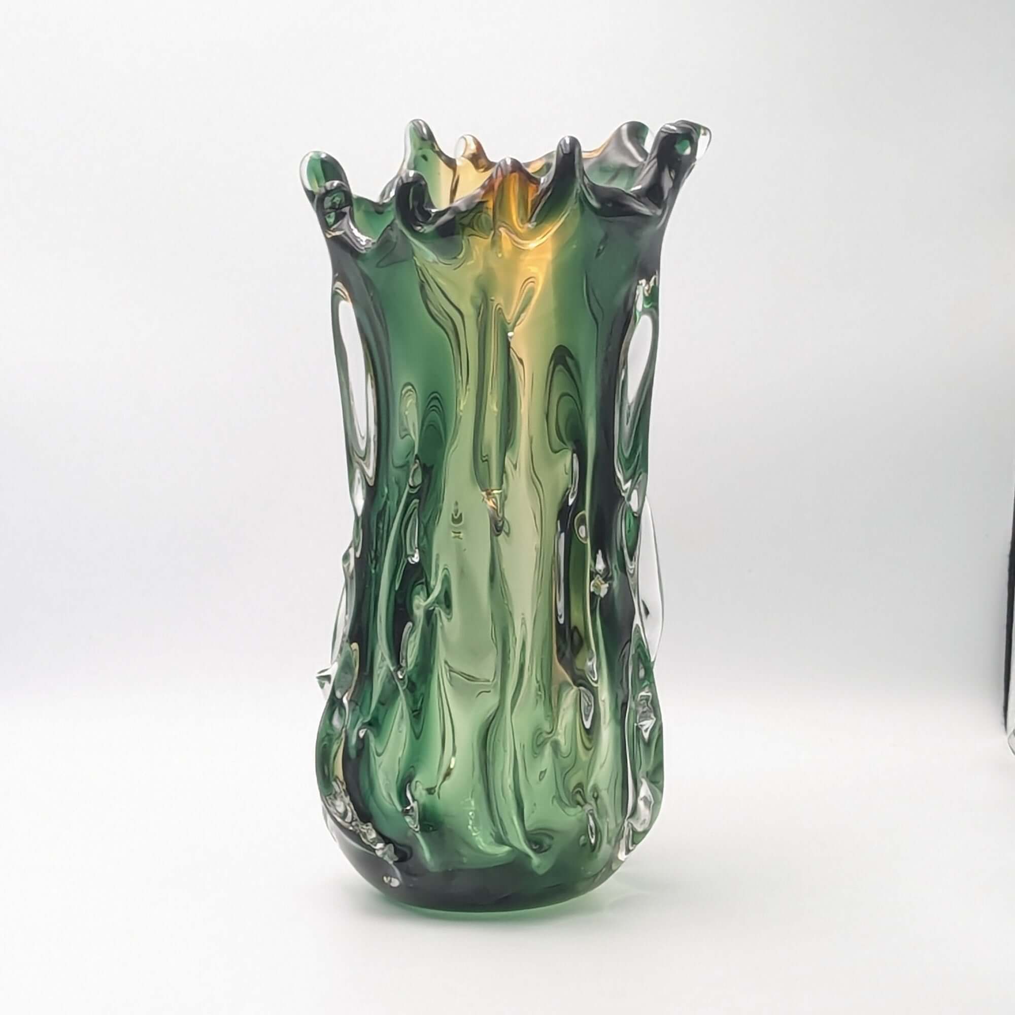 Artisan Murano Style Swirl Glass Vase Green YellowLuxury Coglass Vase