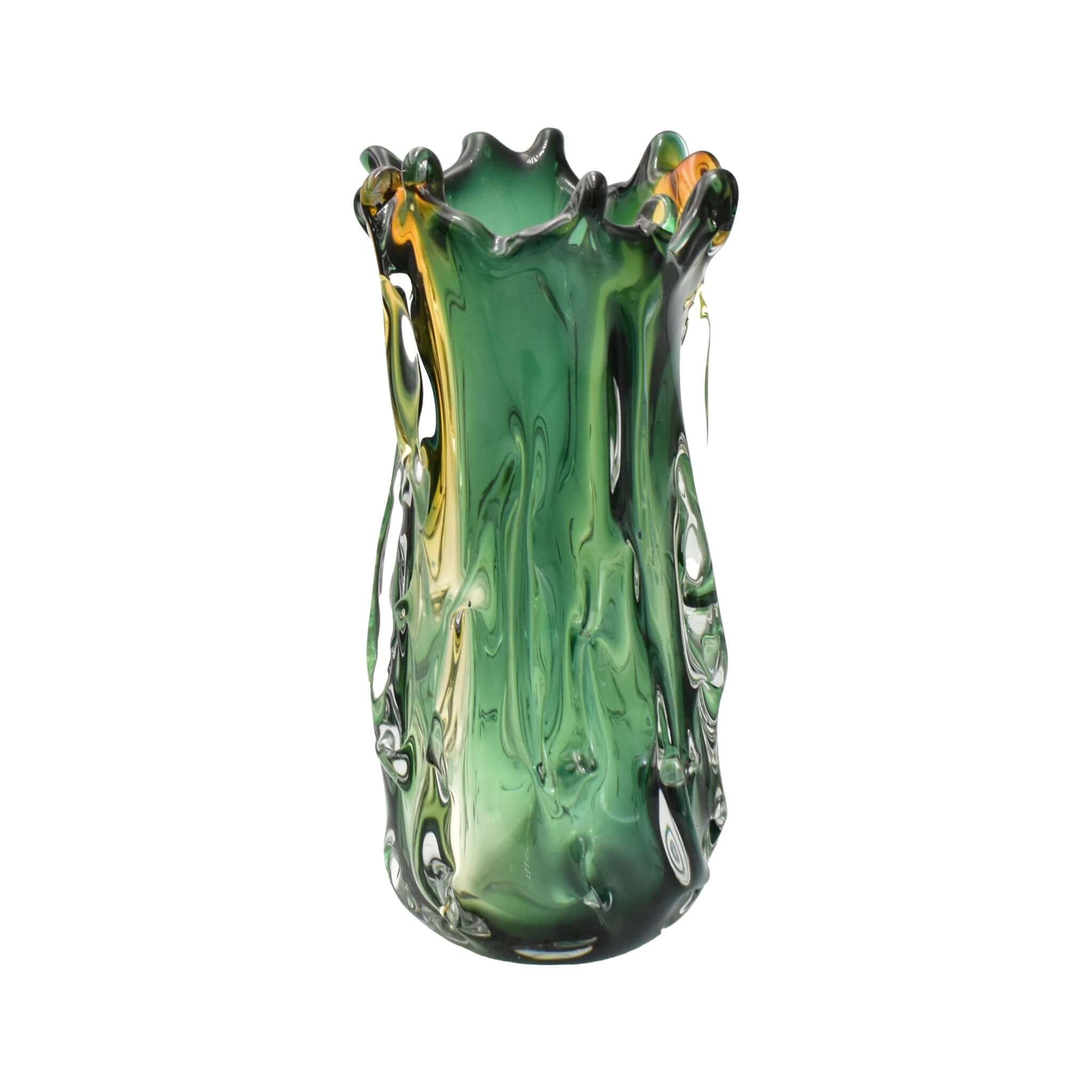 Artisan Murano Style Swirl Glass Vase Green YellowLuxury Coglass Vase