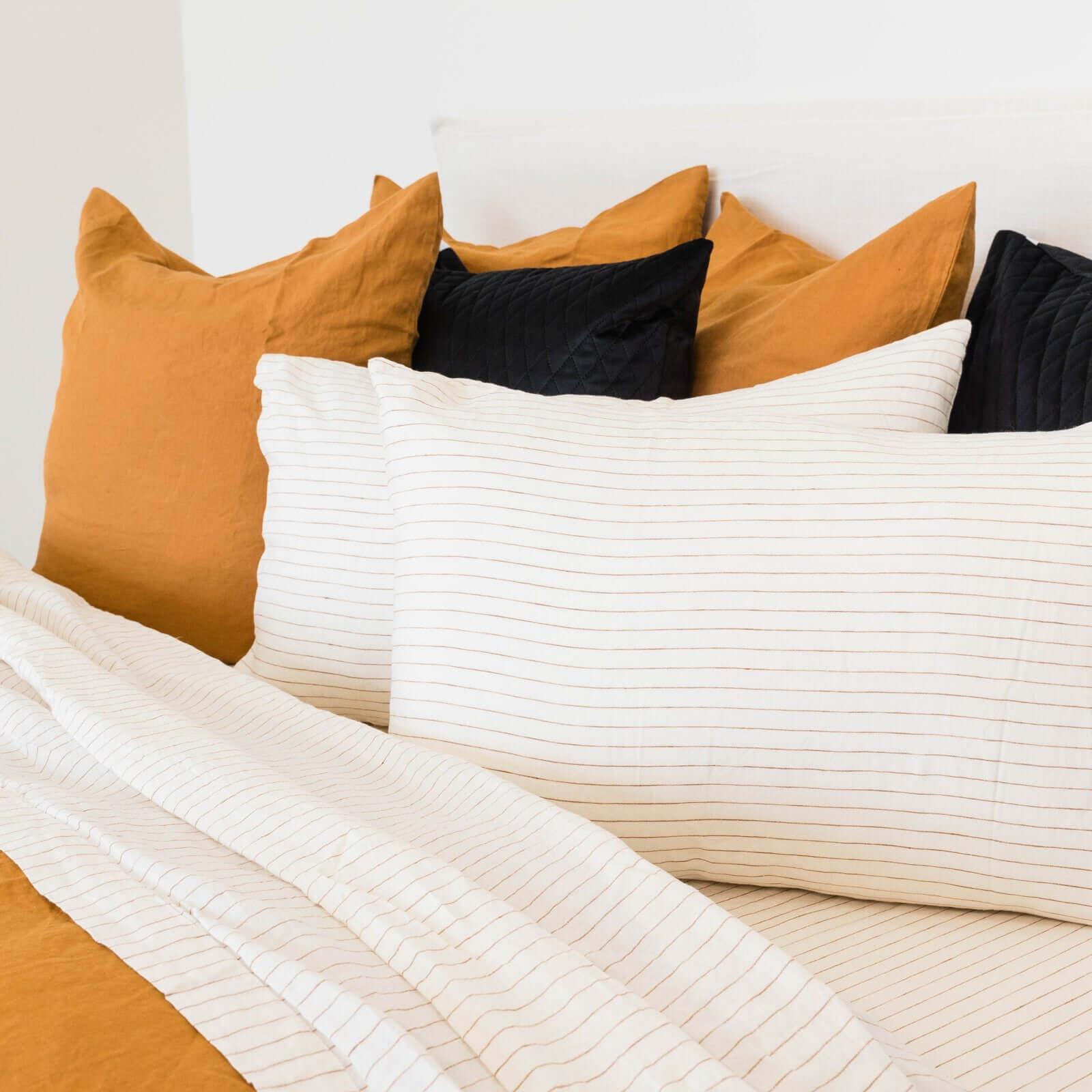 Linen Ginger Pinstripe Cover Bed Set - King & Queen Luxury Co