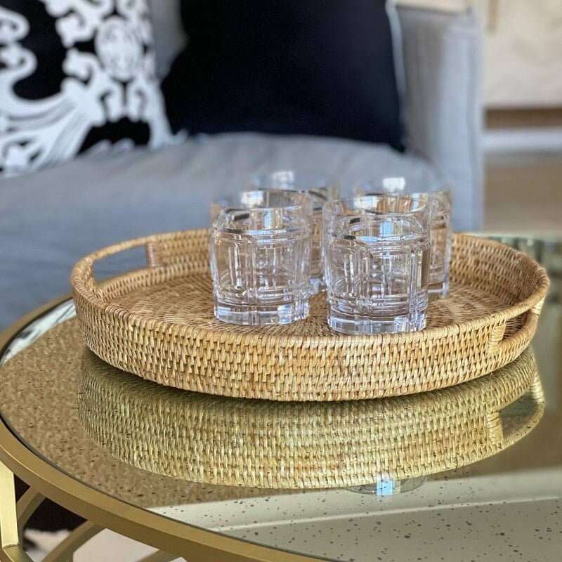 Mandalay Oval Rattan Tray Set Natural Finish Luxury Co
