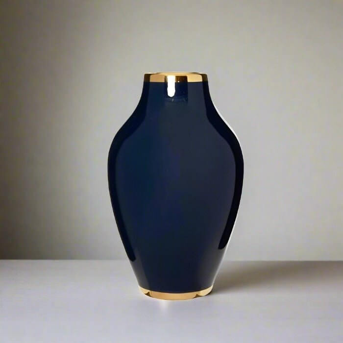 Midnight Navy Blue & Gold Ceramic Vase – Luxury, 41cmElevate your decor with a navy blue gold ceramic vase, 41cm of refined luxury. Perfect for florals or as a standalone art piece.