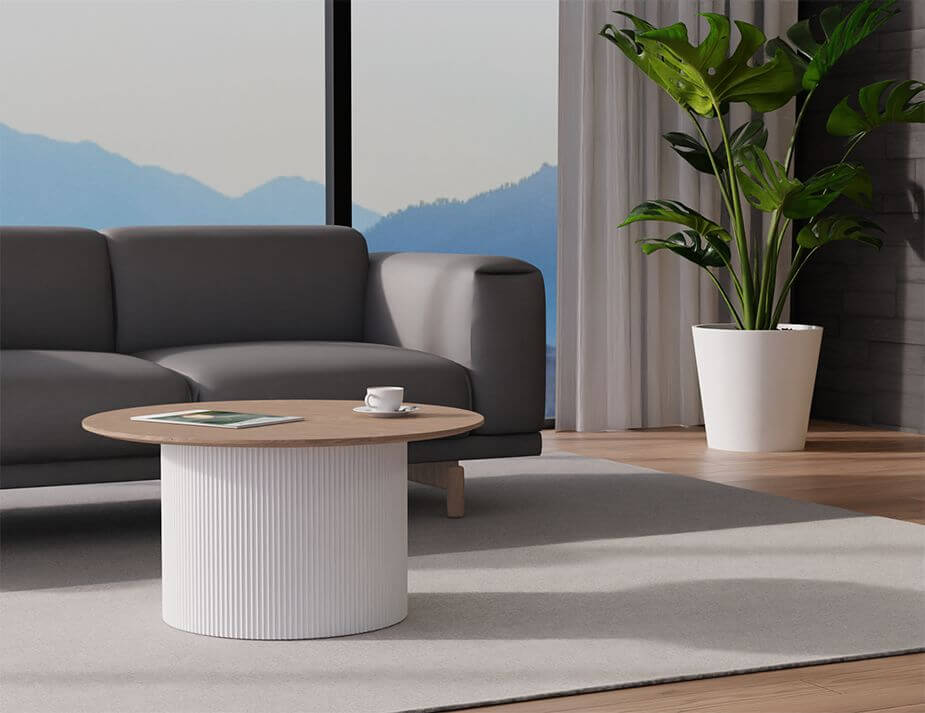 Mimi Round Coffee Table Natural - White 80cm Luxury Co