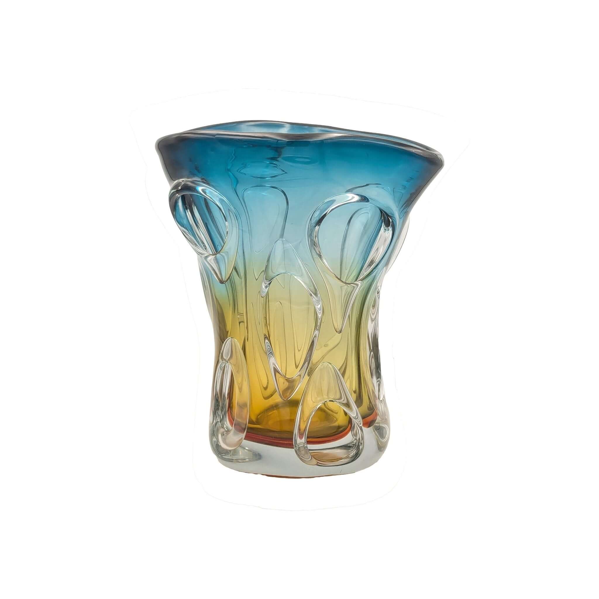 Boho Hand Blown Glass Vase – 27cm Blue & Yellow Murano Art StyleLuxury Coglass Vase
