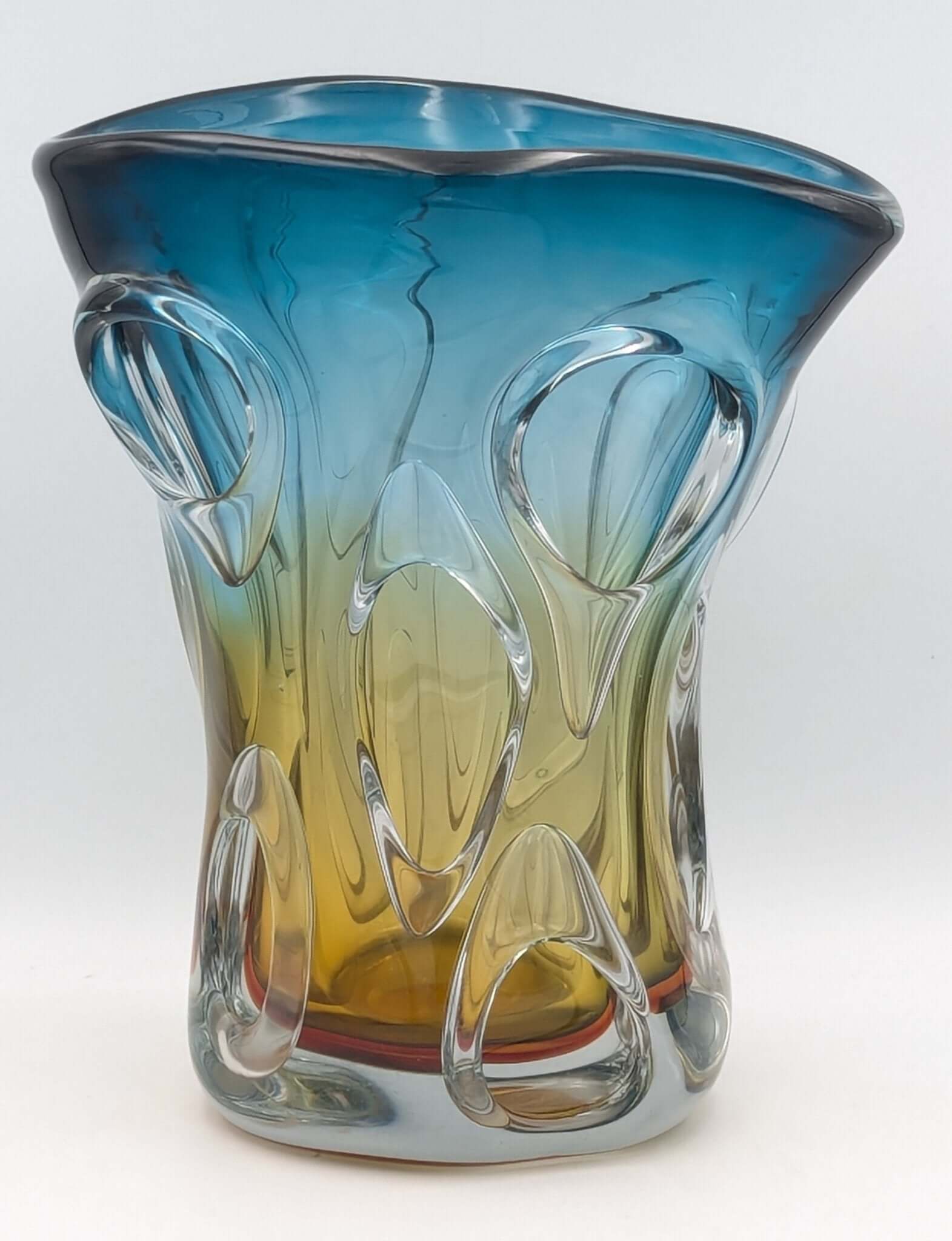 Boho Hand Blown Glass Vase – 27cm Blue & Yellow Murano Art StyleLuxury Coglass Vase