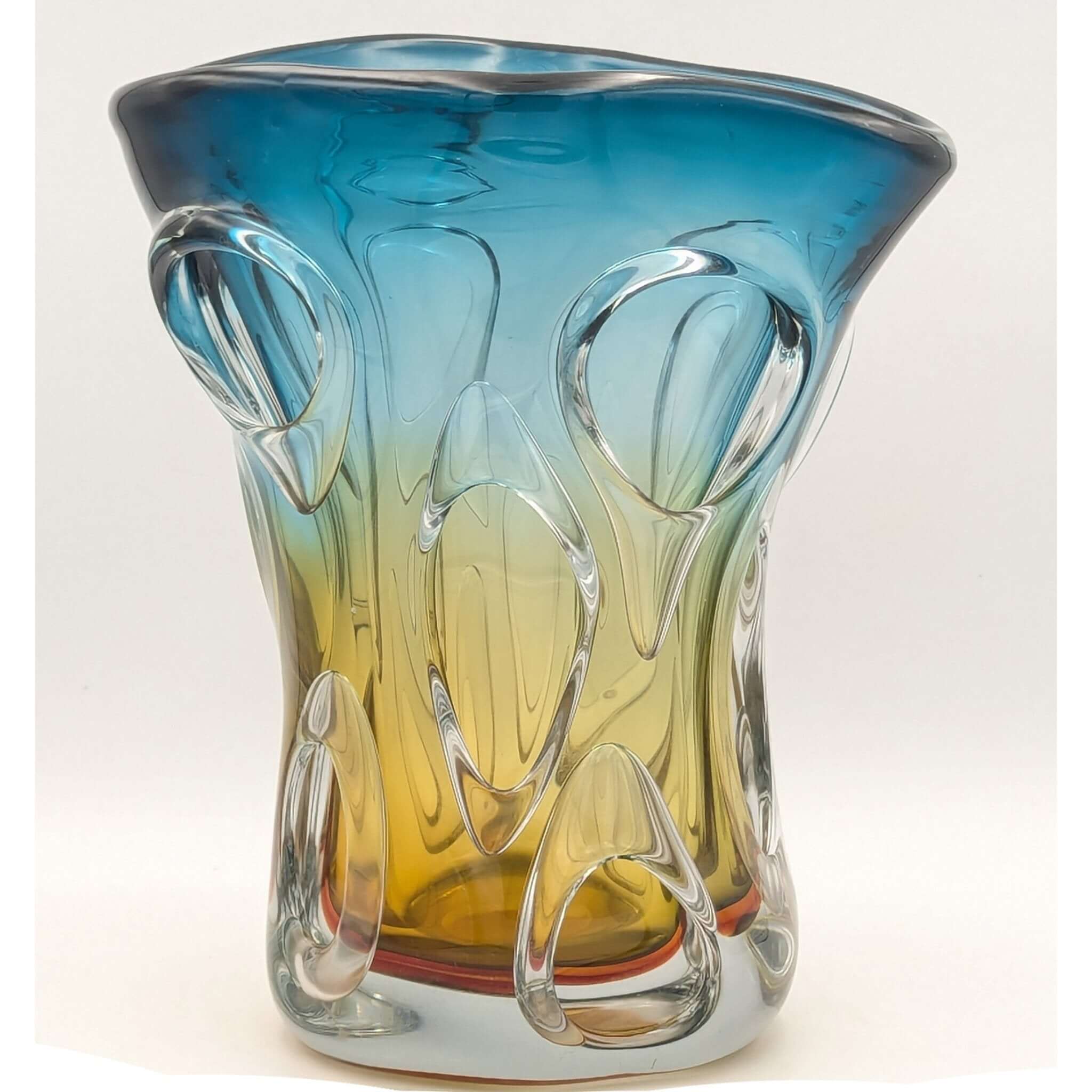 Boho Hand Blown Glass Vase – 27cm Blue & Yellow Murano Art StyleLuxury Coglass Vase