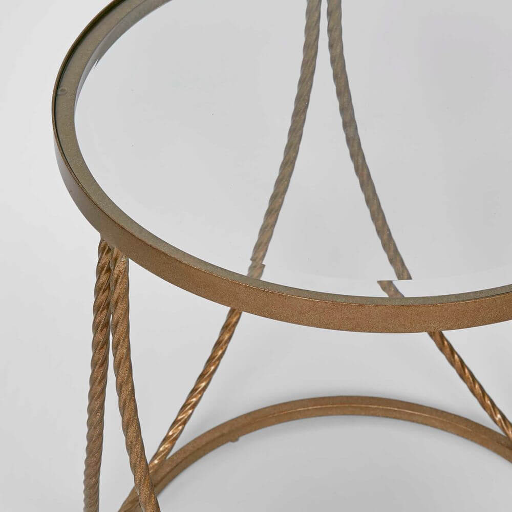 Palais Round Side Table Glass Top - Metal Gold Finish Luxury Co