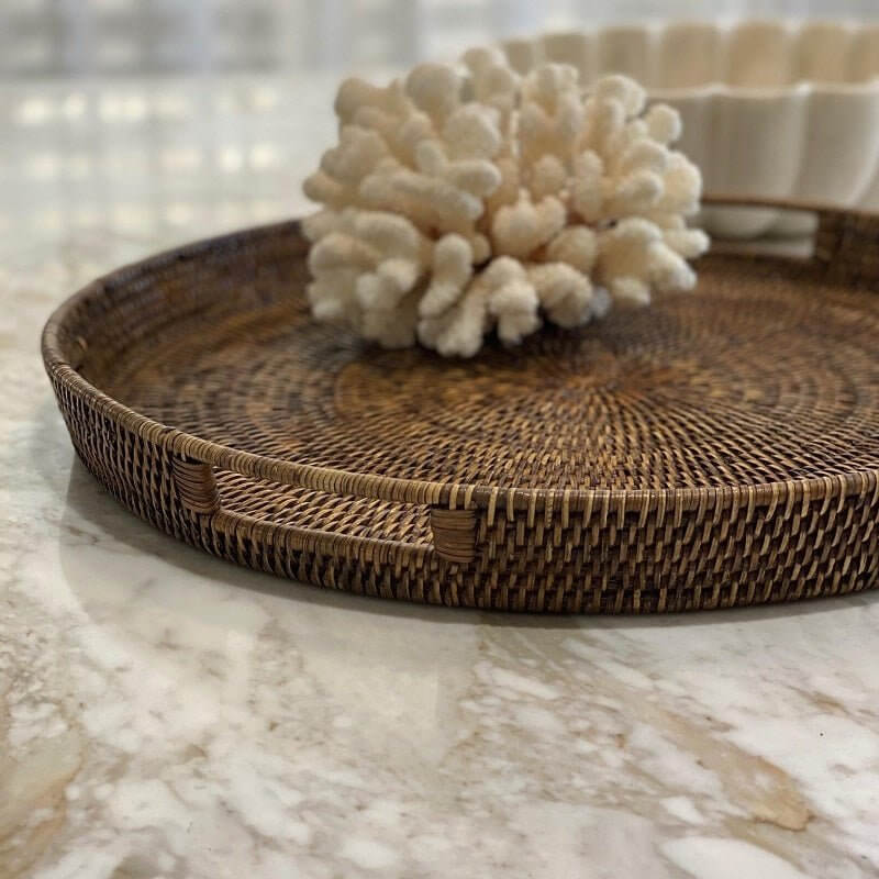Round Rattan Serving Tray Artisanal Round Rattan Serving Tray