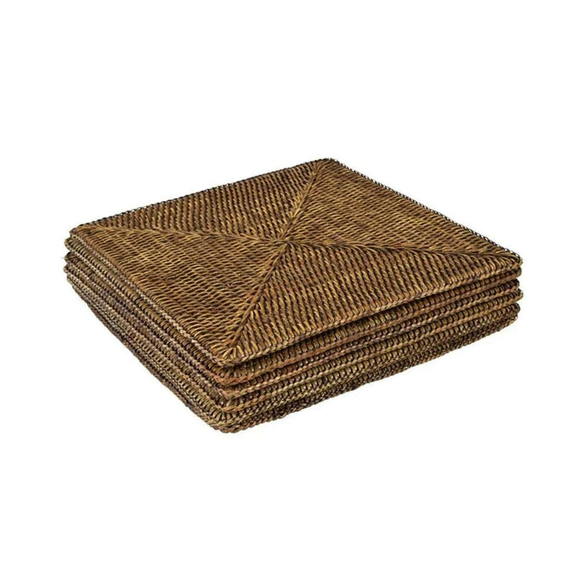 Square Rattan Placemats Set Plantation Set of 6