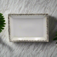 White Paisley Rectangular Ceramic Tray
