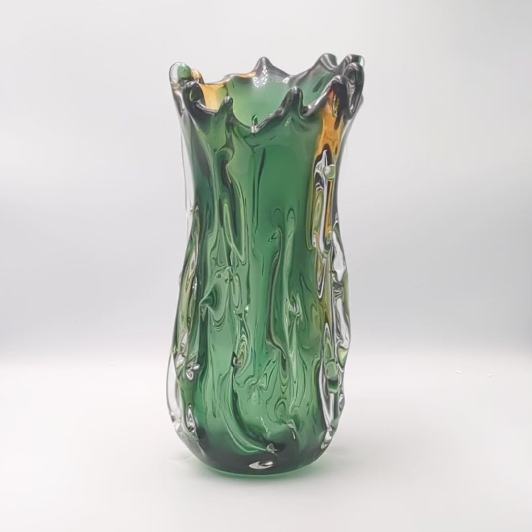 Artisan Murano Style Swirl Glass Vase Green YellowLuxury Coglass Vase