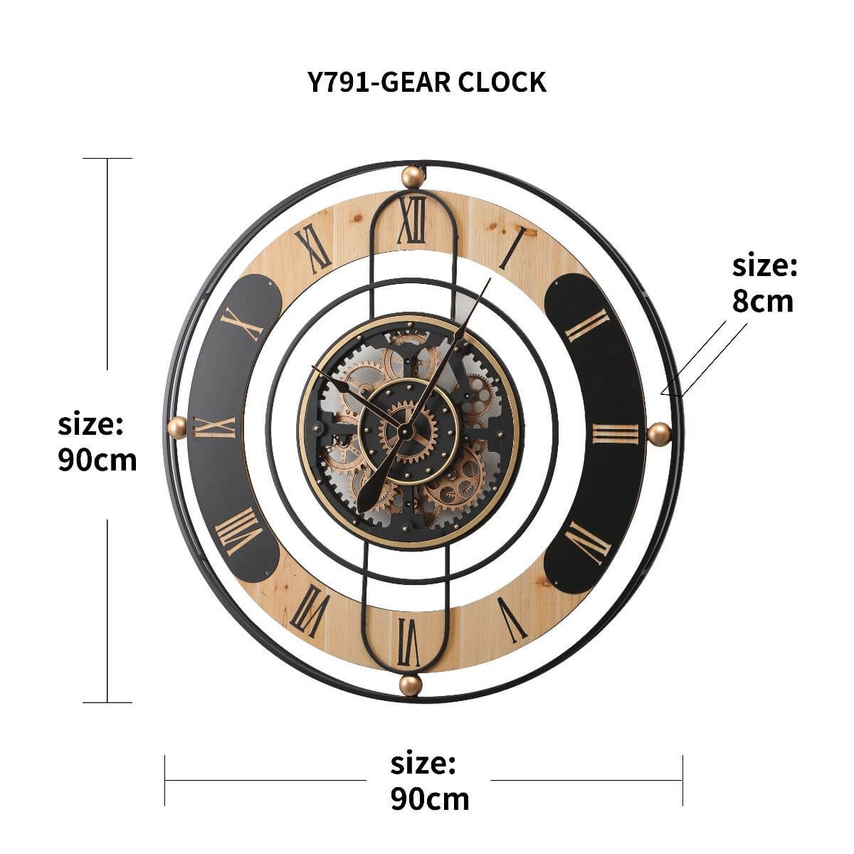 Vintage Country Round Wall Art Clock with Exposed Gears, 90cmBring rustic charm home. Discover vintage elegance and industrial style with this 90cm round wall clock featuring exposed gears.
