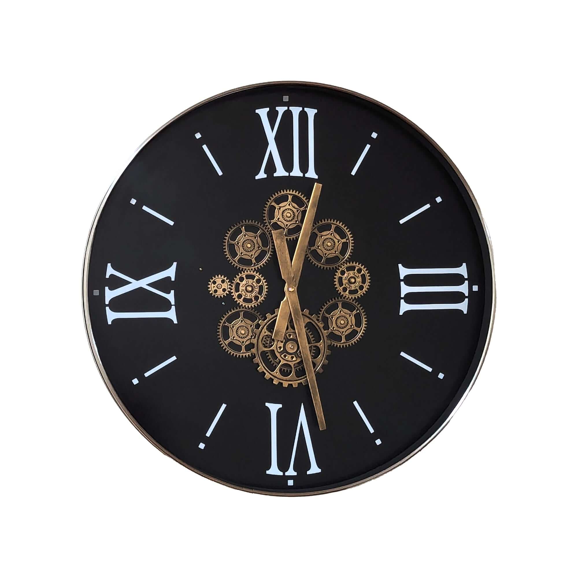 SOFI Modern Round Wall Clock with Exposed Gears, 60cmElevate your decor with SOFI's 60cm wall clock, featuring exposed gears & Roman numerals for industrial luxury.