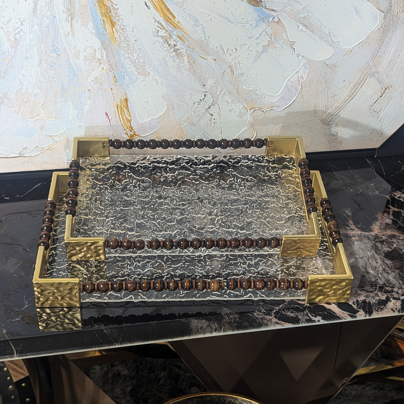 Modern Acrylic Serving Tray with Gold Handles