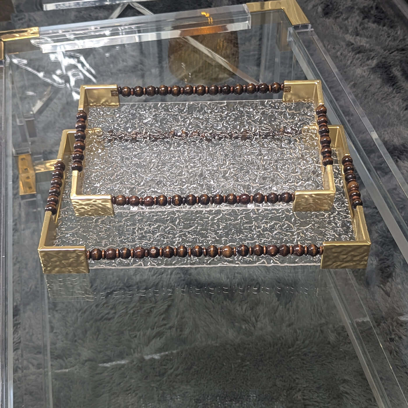 Modern Acrylic Serving Tray with Gold Handles