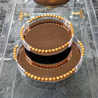 Round Mirror Serving Tray Set Contemporary with Metallic Trim