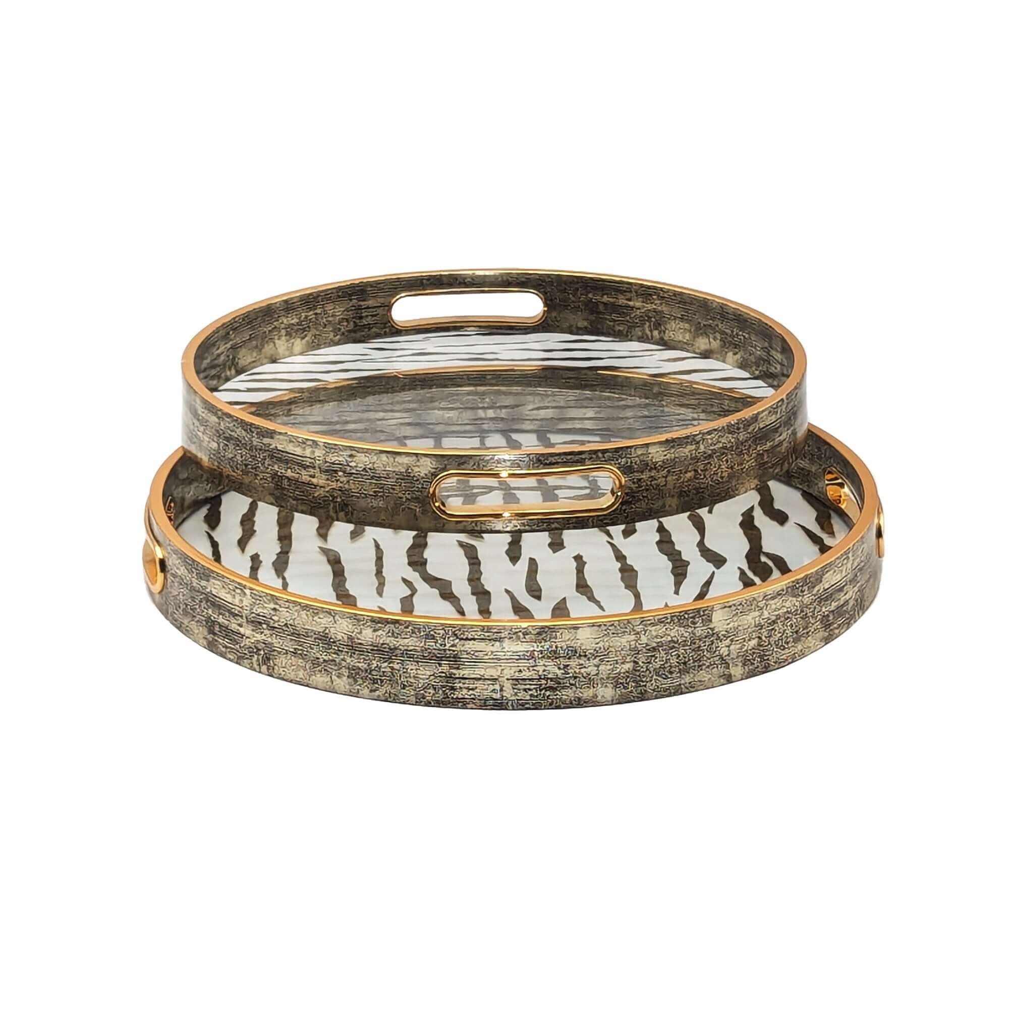 Vintage Round Serving Tray With Handles Set 2 Trays Luxury Co