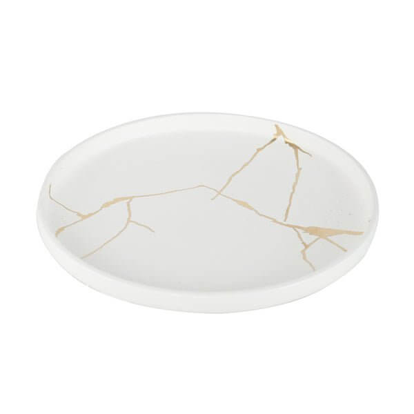 Wabi - Sabi Large Ceramic Round Plate White/Gold Luxury Co