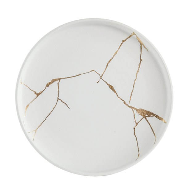 Wabi - Sabi Large Ceramic Round Plate White/Gold Luxury Co