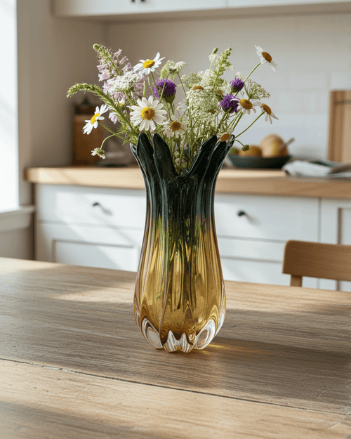 Striking Charcoal Yellow Art Glass Vase