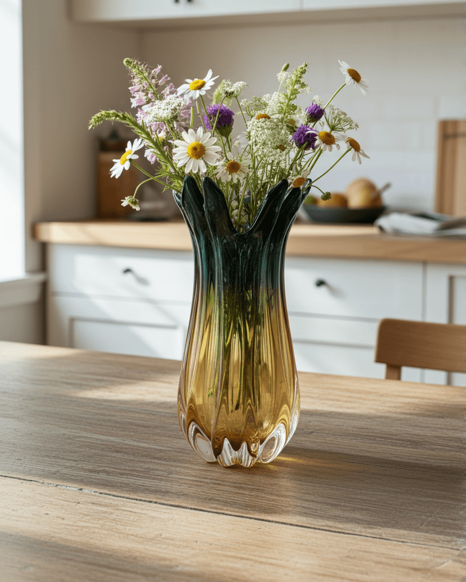 Striking Charcoal Yellow Art Glass Vase