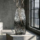 Textured Glacial Art Glass Vase Grey