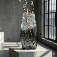 Textured Glacial Art Glass Vase Grey