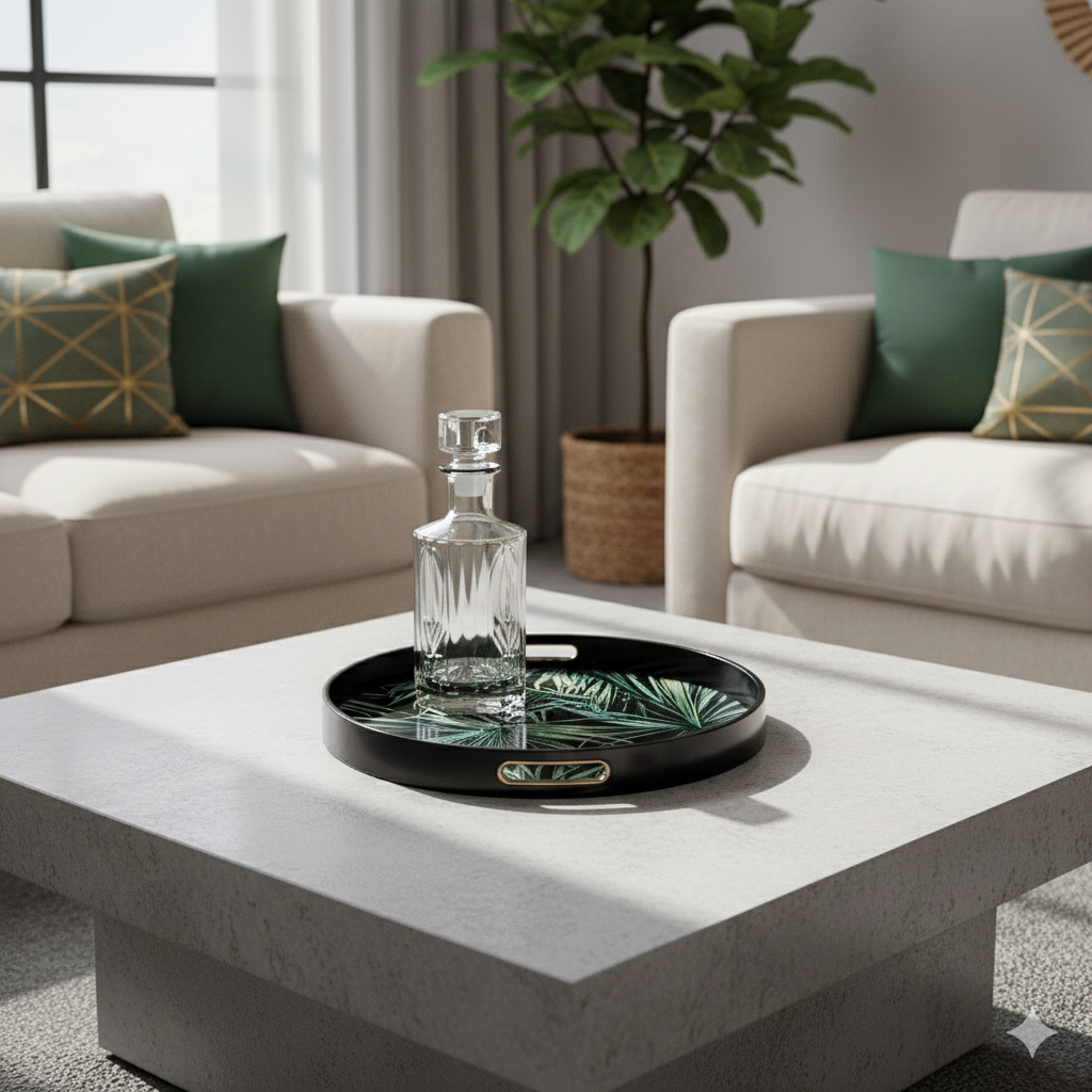 Modern Tropical Leaf Serving Tray with Gold Handles