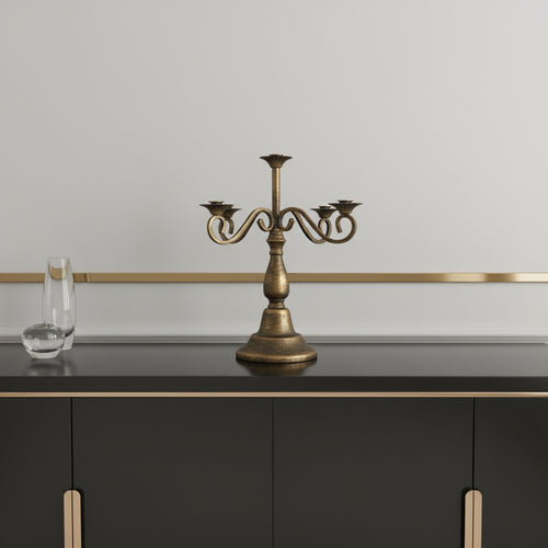46cm Vintage Candlestick | Rustic Gold Farmhouse Style
