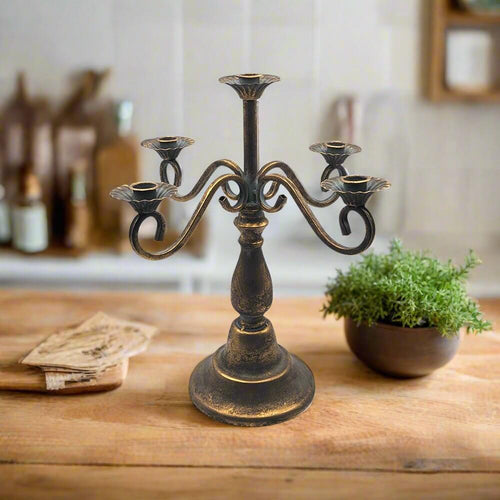 46cm Vintage Candlestick | Rustic Gold Farmhouse Style