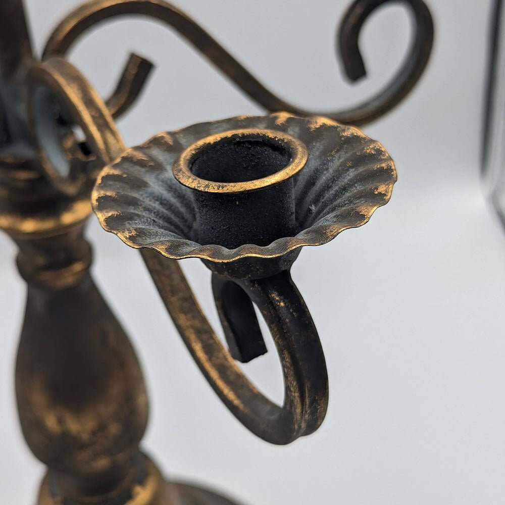46cm Vintage Candlestick | Rustic Gold Farmhouse Style