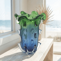 Sculptural Green & Blue Art Glass Vase